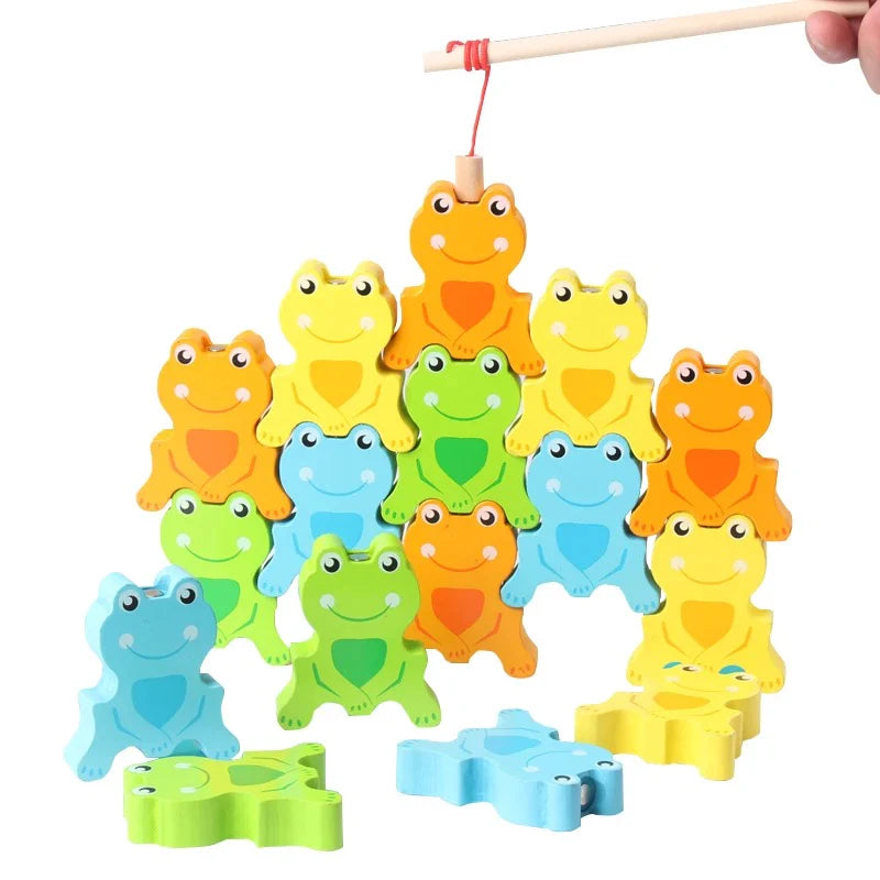 Wooden Frog Jenga Fishing Game