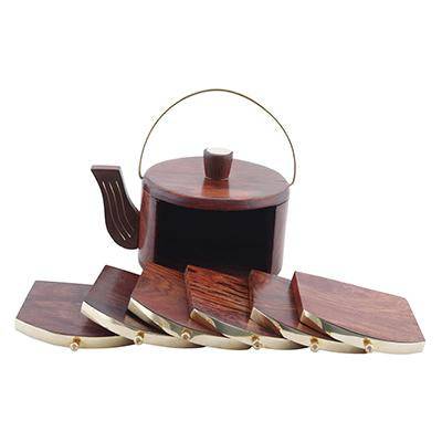 Wooden Kettle Shape Coasters Set of 6