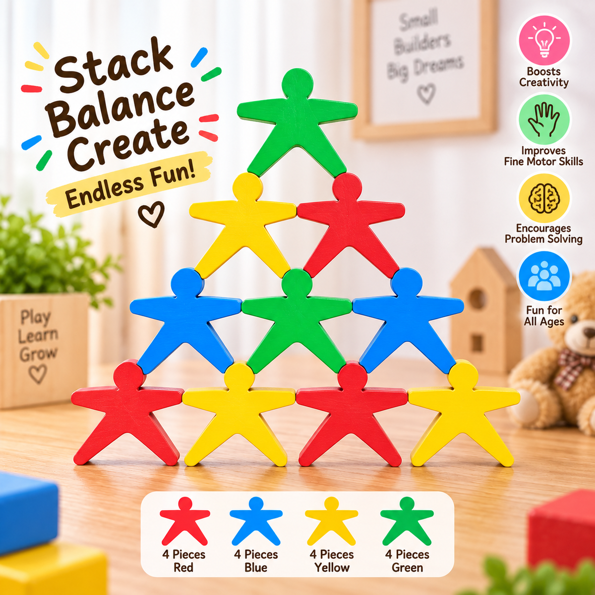 Wooden Man balance stacking blocks