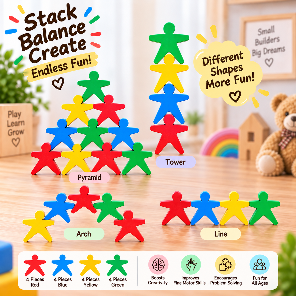 Wooden Man balance stacking blocks