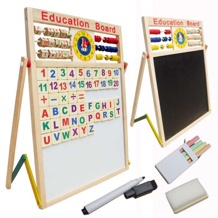 Wooden MultiPurpose Magnetic Pictures Writes Plank - stand slate with Abacus