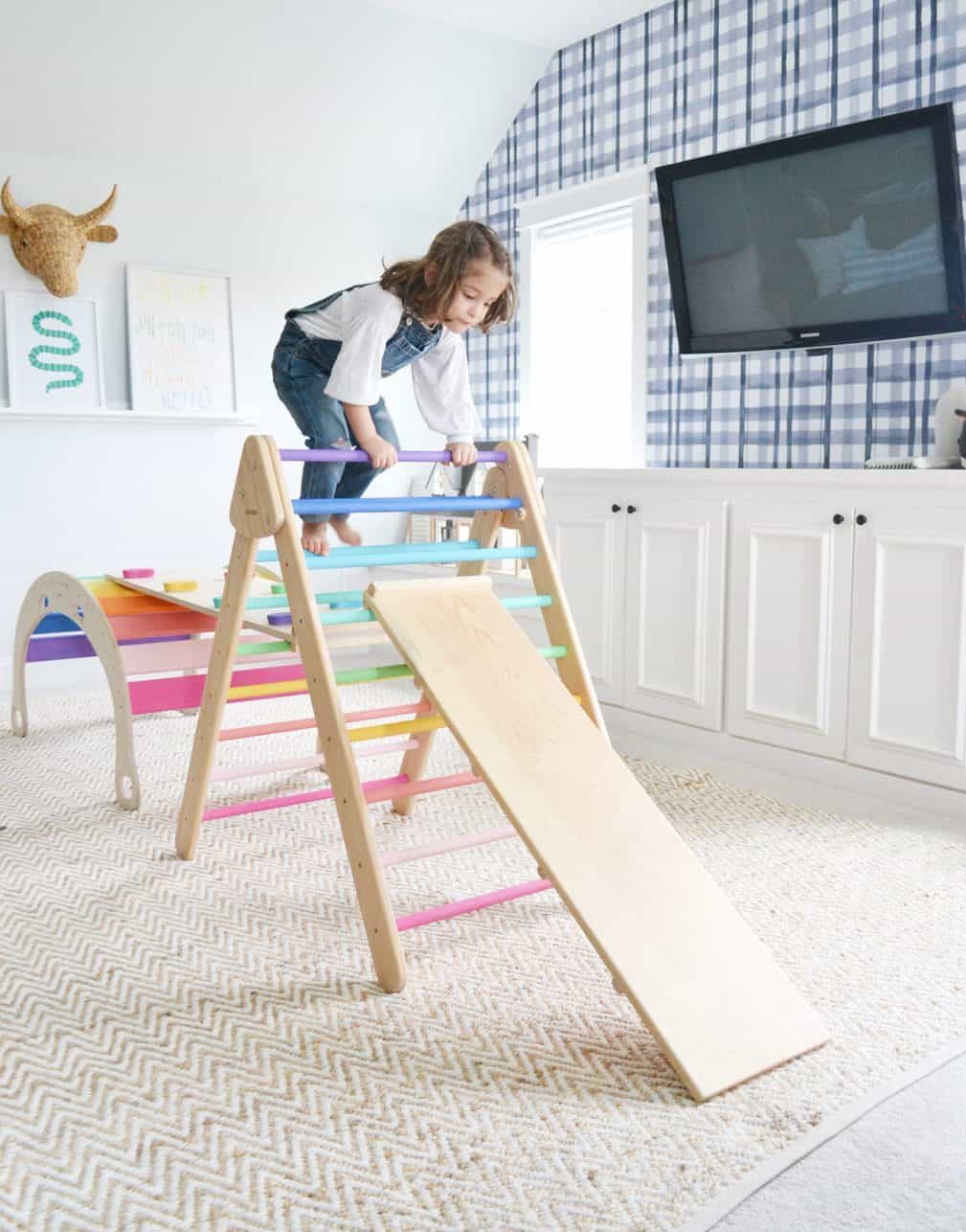 Wooden Pikler Triangle with slider and climber