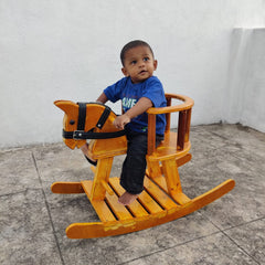 Wooden Rocking Horse With Side Support Baby Protection - Red Belt seat (No cash on Delivery)