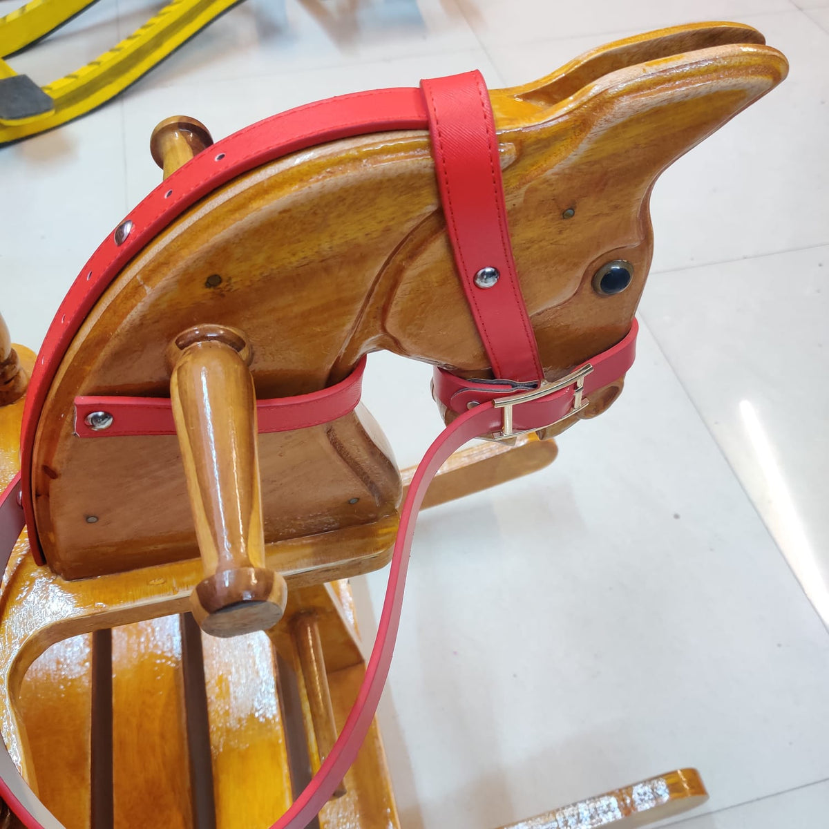 Wooden Rocking Horse With Side Support Baby Protection - Red Belt seat -Read Description