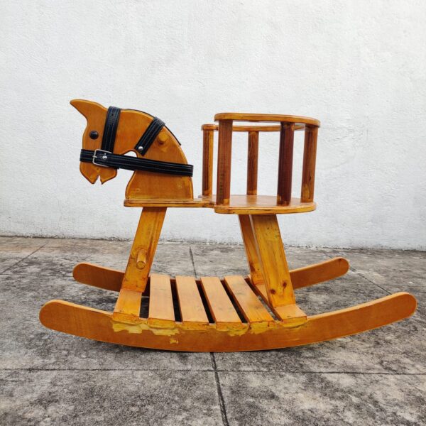 Wooden Rocking Horse With Side Support Baby Protection Black Belt-Read Description