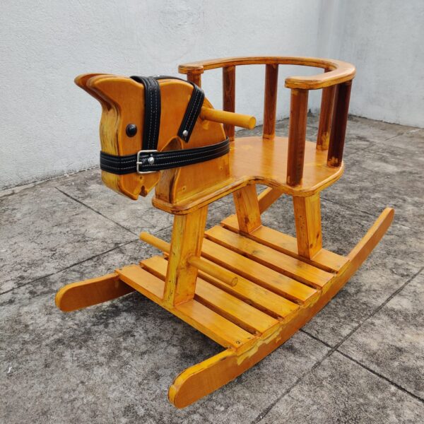 Wooden Rocking Horse With Side Support Baby Protection Black Belt-Read Description