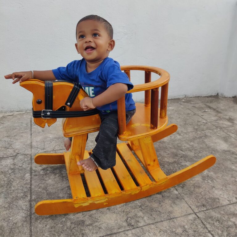 Wooden Rocking Horse With Side Support Baby Protection Black Belt-Read Description