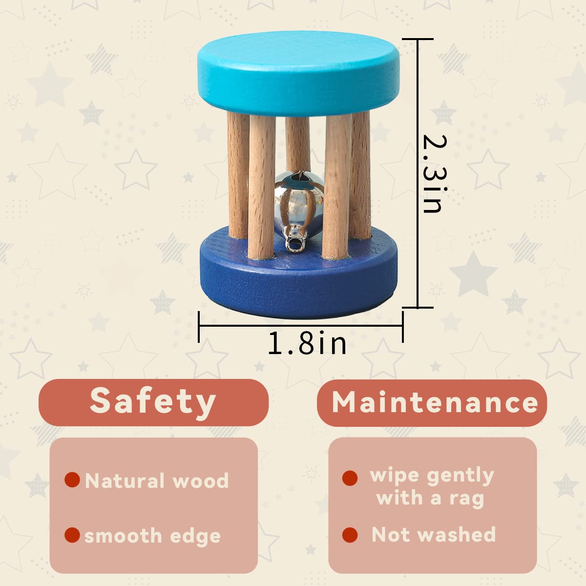 Wooden Rolling Rattle- pack of any 1