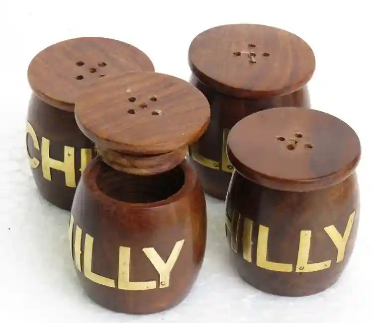 Wooden Salt and Chilly Box - shesham wood with brass letters pack of 2