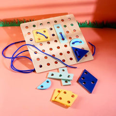Wooden Shapes Lacing Board Puzzle - with 20 Different Reference Picture Book
