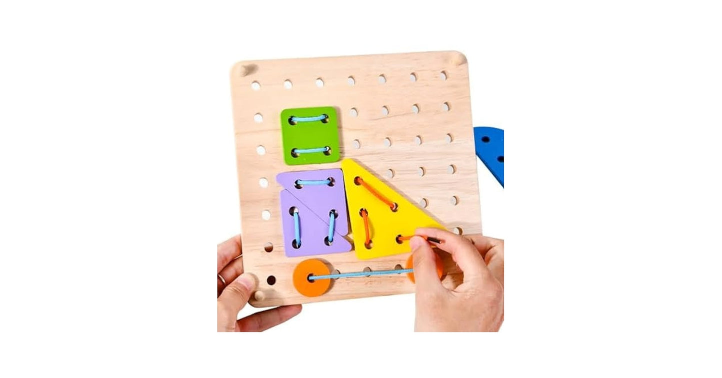 Wooden Shapes Lacing Board Puzzle - with 20 Different Reference Picture Book