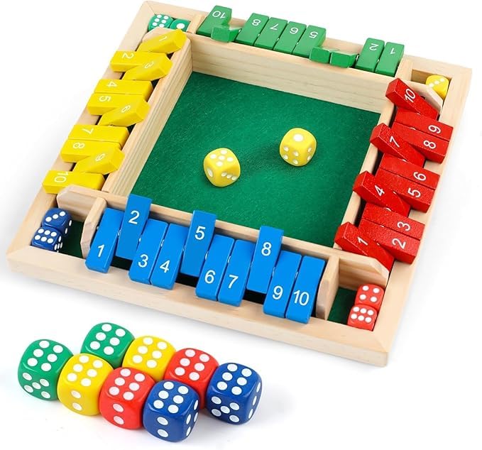 Multicolor Wooden Shut The Box Dice Game | 4 Player Board Game | Educational Math Learning Toy | Table Top Game for The Party Family | Traditional Number Game