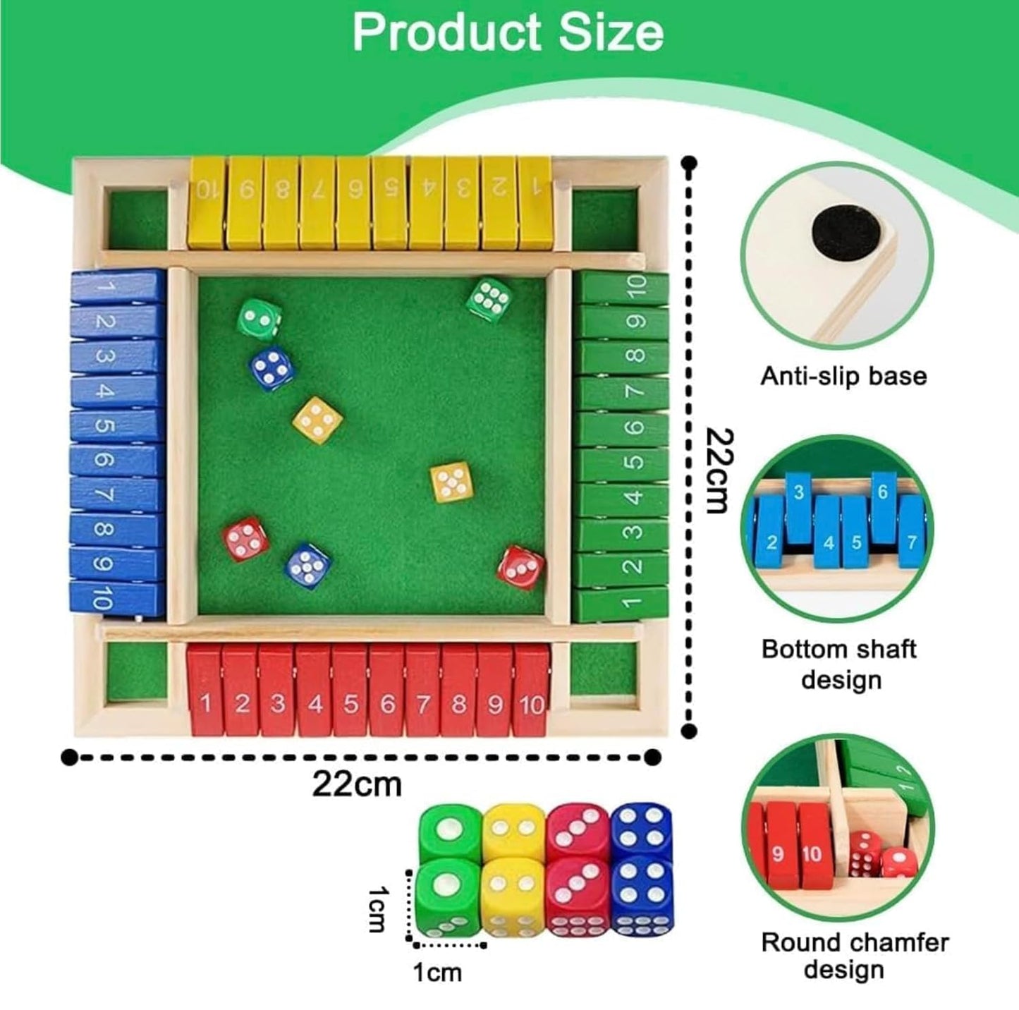 Multicolor Wooden Shut The Box Dice Game | 4 Player Board Game | Educational Math Learning Toy | Table Top Game for The Party Family | Traditional Number Game