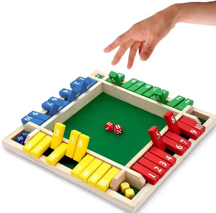 Multicolor Wooden Shut The Box Dice Game | 4 Player Board Game | Educational Math Learning Toy | Table Top Game for The Party Family | Traditional Number Game