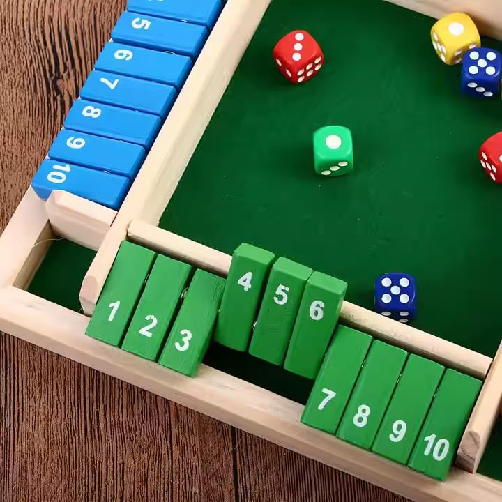 Multicolor Wooden Shut The Box Dice Game | 4 Player Board Game | Educational Math Learning Toy | Table Top Game for The Party Family | Traditional Number Game