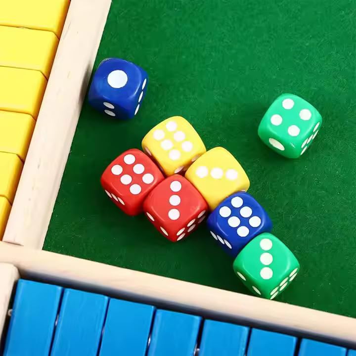 Multicolor Wooden Shut The Box Dice Game | 4 Player Board Game | Educational Math Learning Toy | Table Top Game for The Party Family | Traditional Number Game