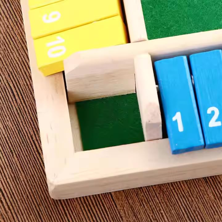 Multicolor Wooden Shut The Box Dice Game | 4 Player Board Game | Educational Math Learning Toy | Table Top Game for The Party Family | Traditional Number Game