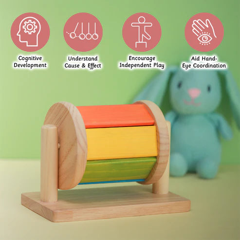 Toystorey Wooden Spinning Drum toy For 6+ Months baby