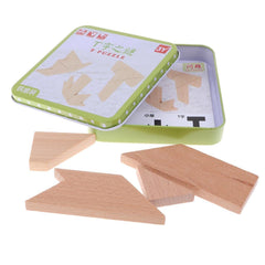 Wooden Jigsaw Puzzle Tetris Puzzle Blocks Kids Educational Toy - T Shape -with TIN Box