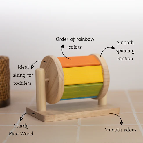 Toystorey Wooden Spinning Drum toy For 6+ Months baby