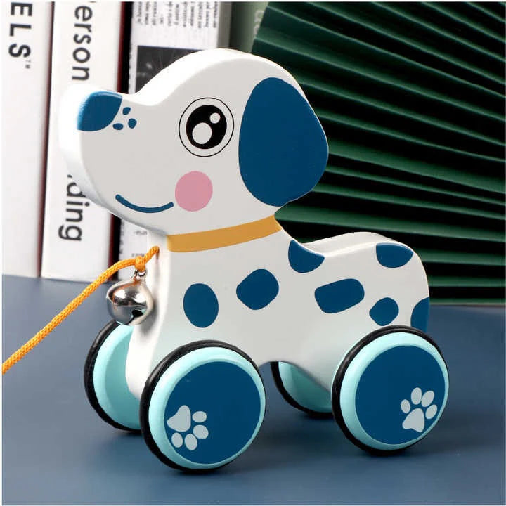 Wooden  blue Baby Puppy dog Pull along - without Bell