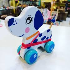 Wooden  blue Baby Puppy dog Pull along - without Bell