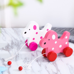 Wooden white Dog Pull along