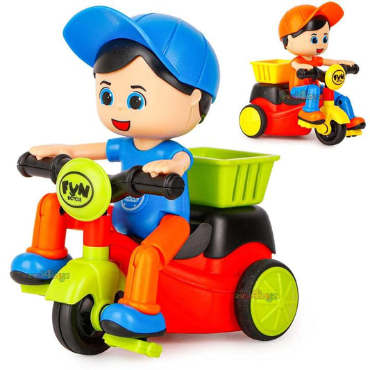 Friction Powered Mini Cartoon Tricycle Scooter Toy With Swing Function Stunt Boy Riding Scooty