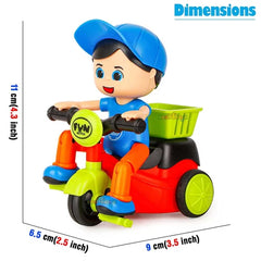 Friction Powered Mini Cartoon Tricycle Scooter Toy With Swing Function Stunt Boy Riding