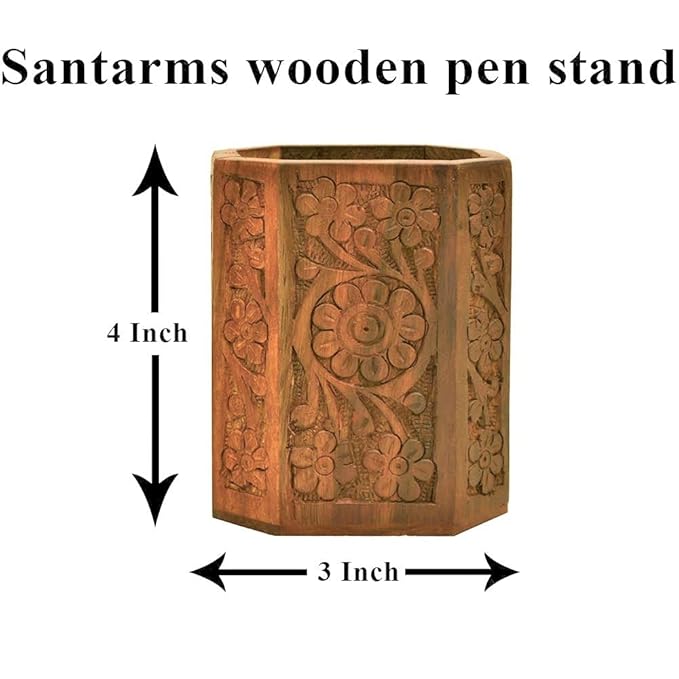 Brown Wooden Carved Pen stand