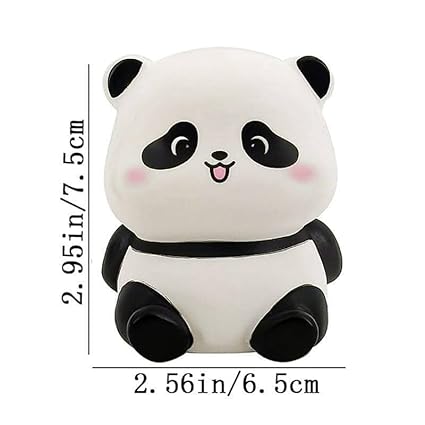 Cute panda plush toy with dimensions on a white background