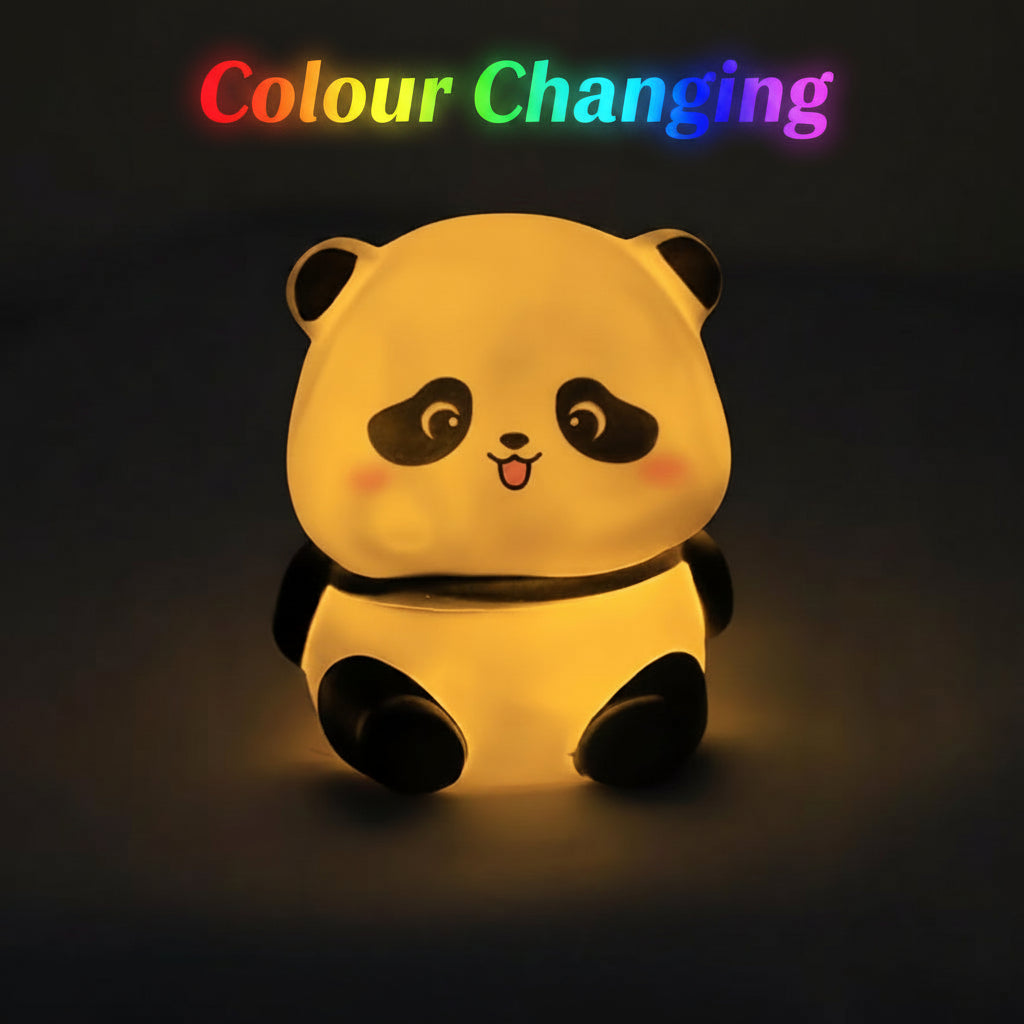 Cute panda-shaped night light glowing in the dark