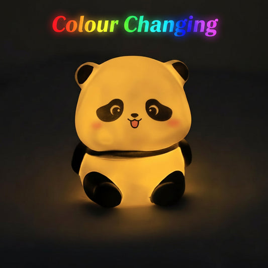 Cute panda-shaped night light glowing in the dark