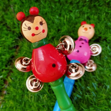 Wooden Cartoon 4 bell Rattle with Whistle - Any 1