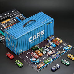 48 Piece Mini Pull Back Alloy Cars With Container for Kids - Friction Power -Any 1 Red or Blue