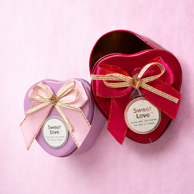 BIG Heart Shape Metal Tin Box- with bow -Any 1 color