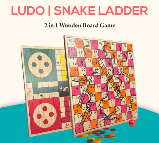2 in 1 Ludo and Snake and ladder wooden board