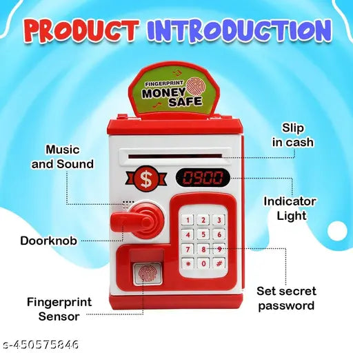 Money Bank for Kids with Fingerprint Sensor and 3-Step Safe Password Protection - 3X AA Battery Not Included