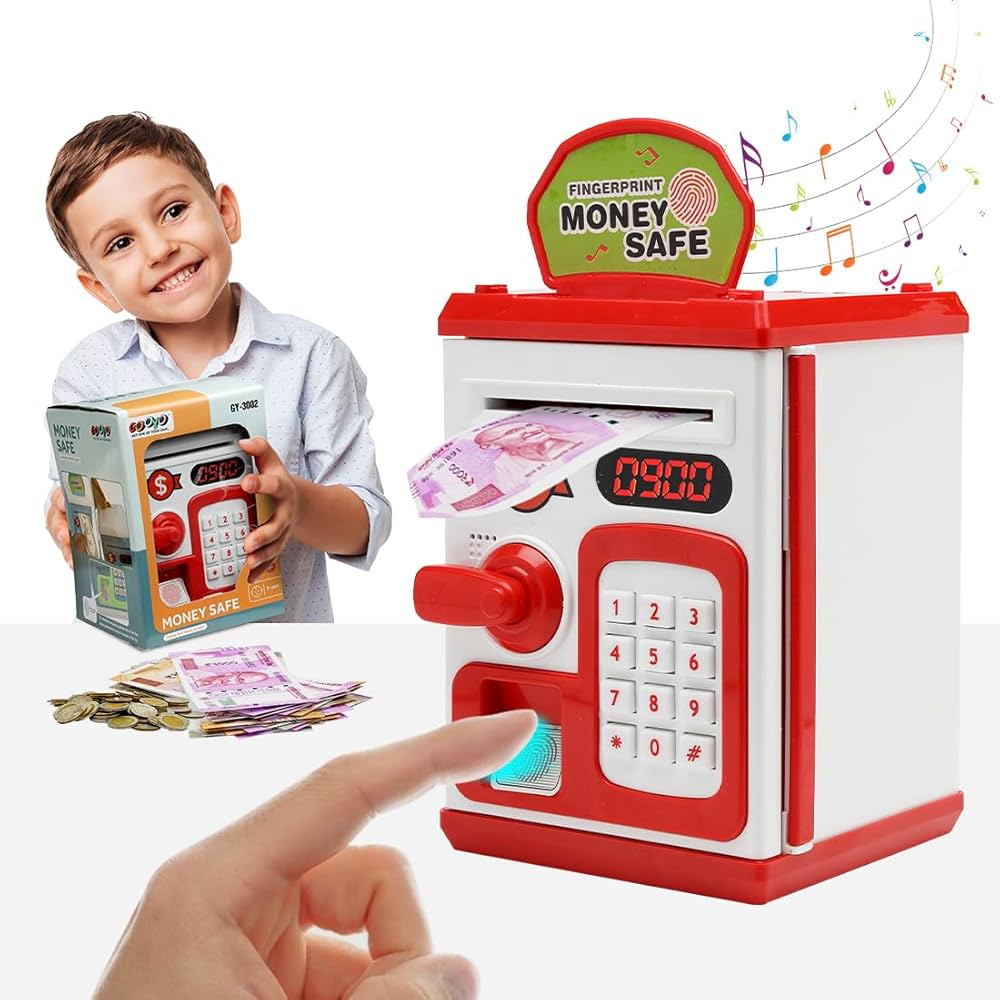 Money Bank for Kids with Fingerprint Sensor and 3-Step Safe Password Protection - 3X AA Battery Not Included