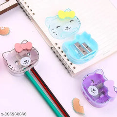 Cute Kitty Design Double Hole Pencil Sharpeners with Shave Collector for Kids - Any 1 Random