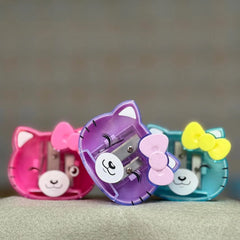 Cute Kitty Design Double Hole Pencil Sharpeners with Shave Collector for Kids - Any 1 Random