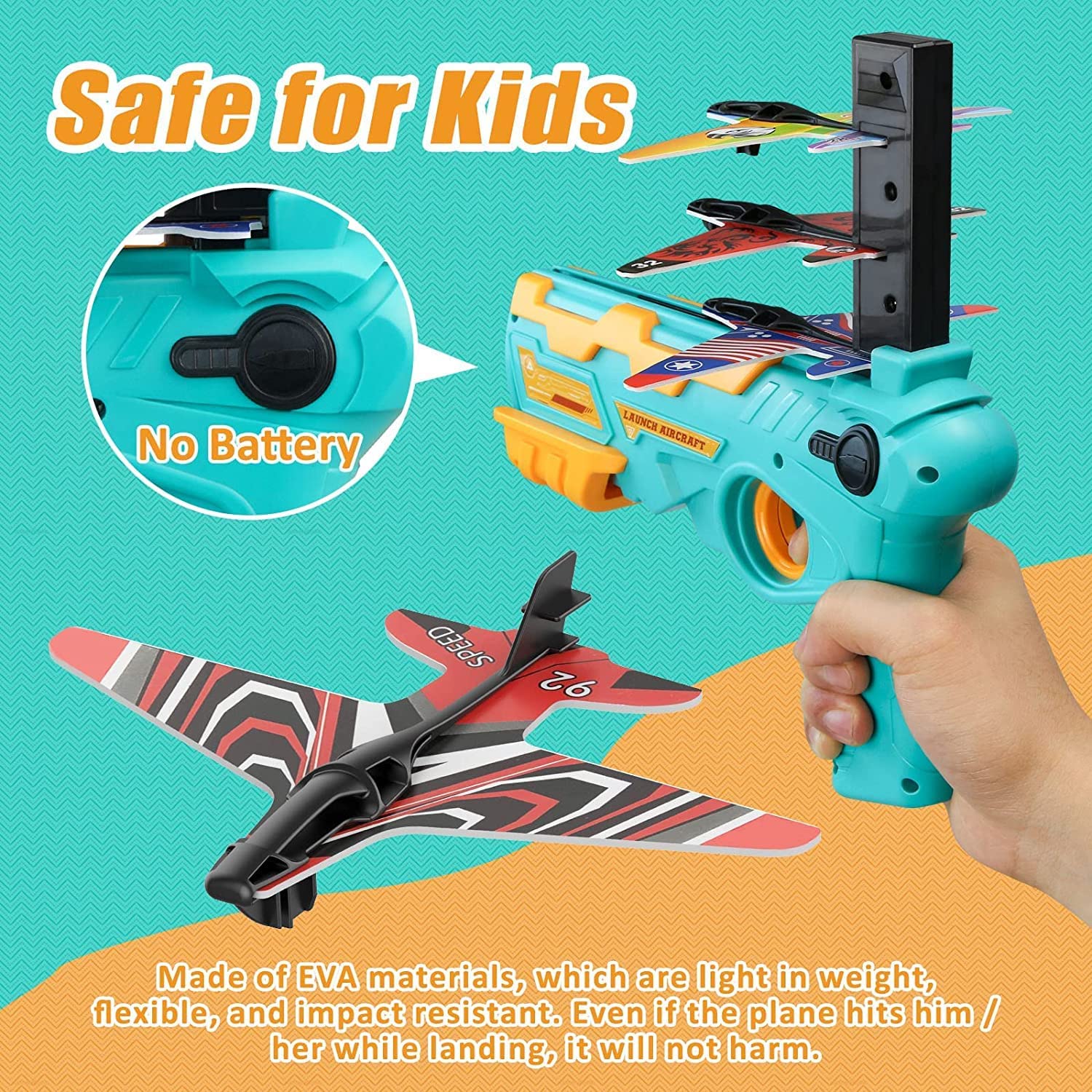 Flying Airplane Launcher Gun Toy with Foam Glider Planes -Air Battle Gun (Multicolor)