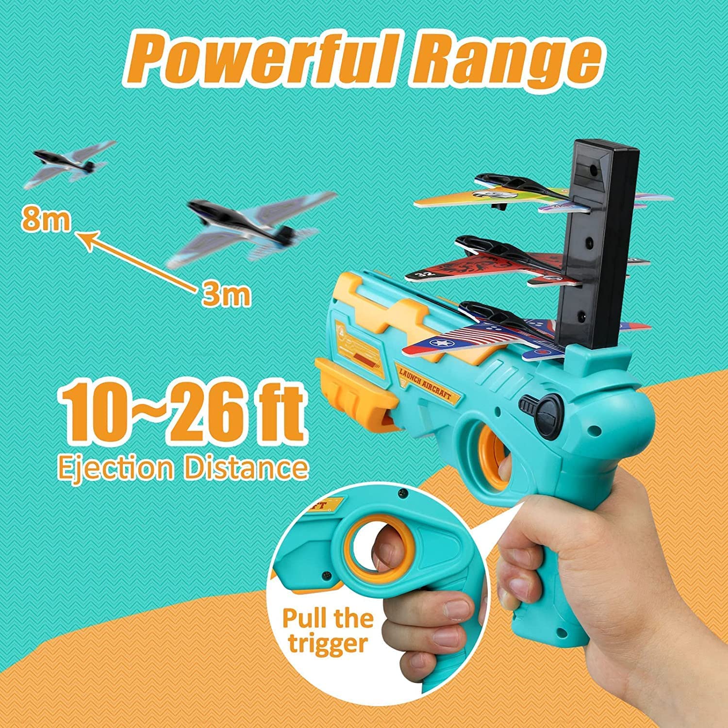 Flying Airplane Launcher Gun Toy with Foam Glider Planes -Air Battle Gun (Multicolor)