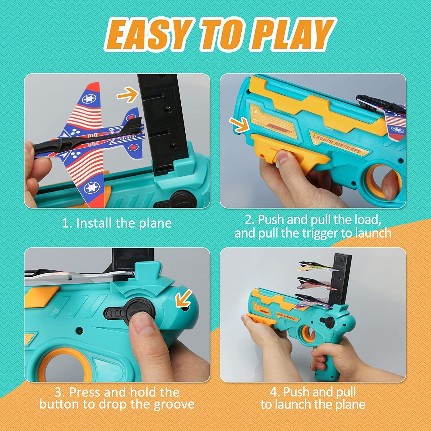 Flying Airplane Launcher Gun Toy with Foam Glider Planes -Air Battle Gun (Multicolor)