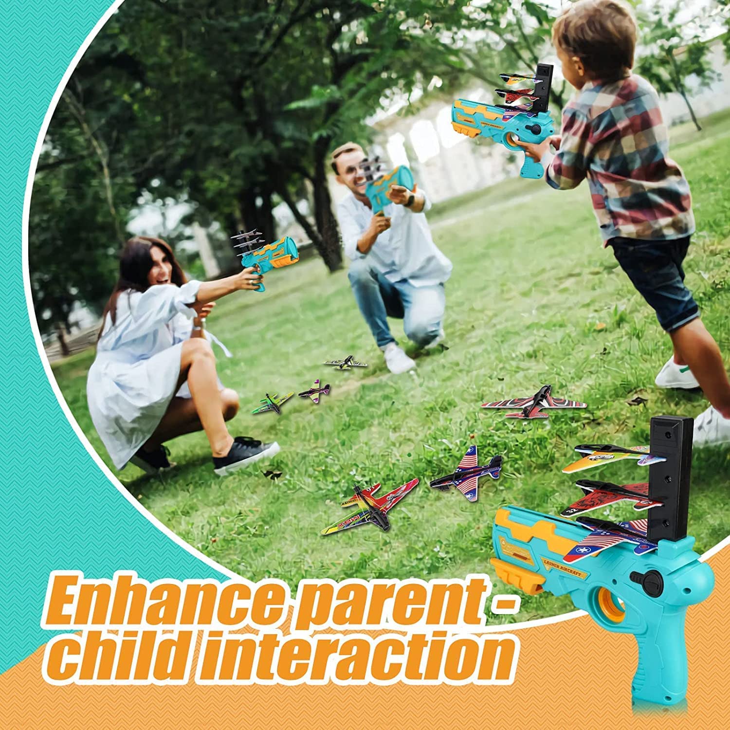 Flying Airplane Launcher Gun Toy with Foam Glider Planes -Air Battle Gun (Multicolor)