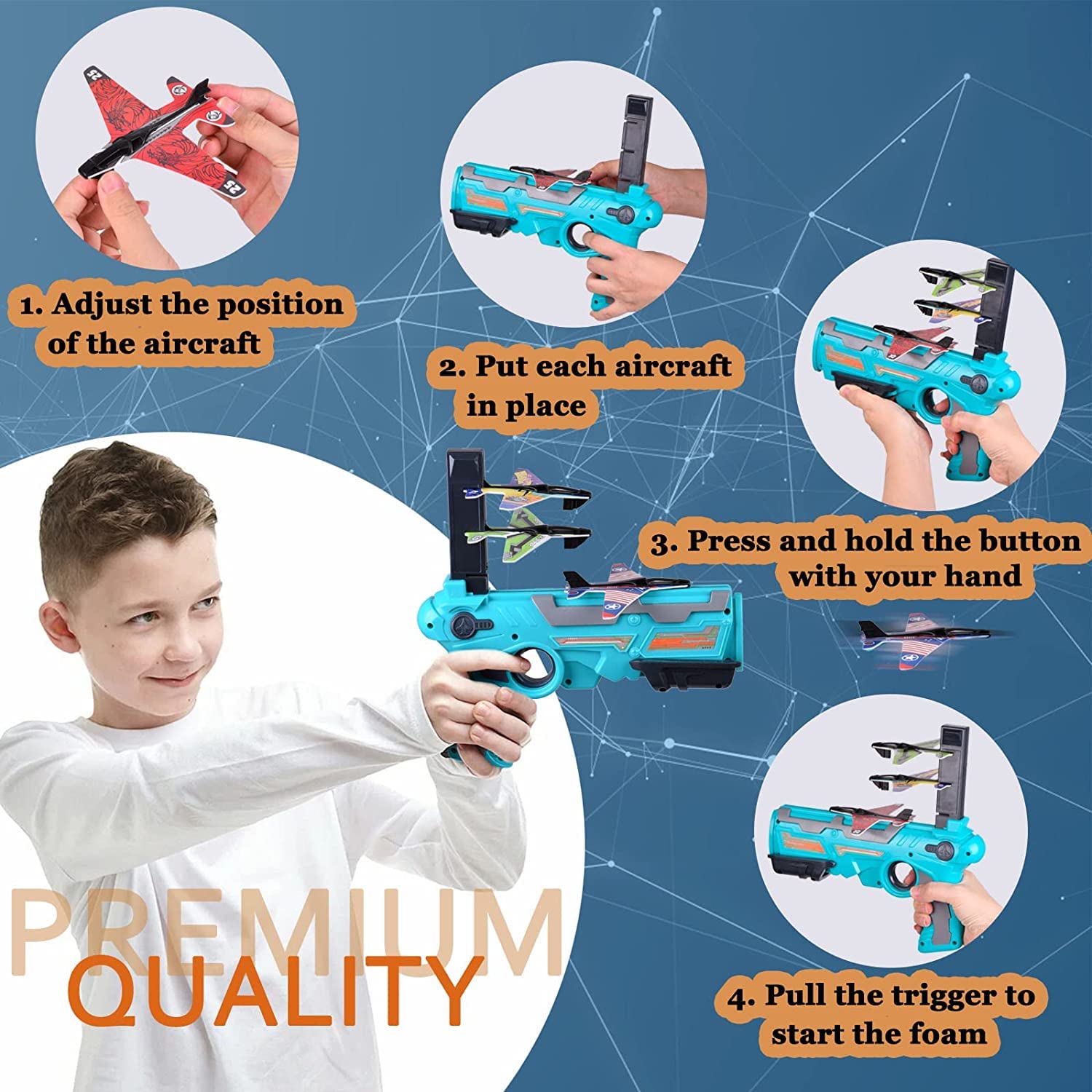 Flying Airplane Launcher Gun Toy with Foam Glider Planes -Air Battle Gun (Multicolor)