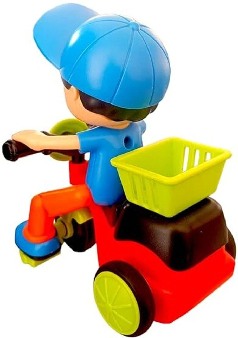 Friction Powered Mini Cartoon Tricycle Scooter Toy With Swing Function Stunt Boy Riding Scooty