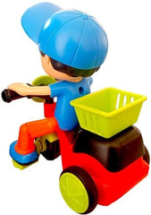 Friction Powered Mini Cartoon Tricycle Scooter Toy With Swing Function Stunt Boy Riding