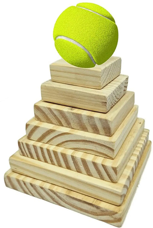 Wooden Seven stones Tiles 7 Lagori Pitthu with 1 Ball Wooden Toy Game - Multicolor