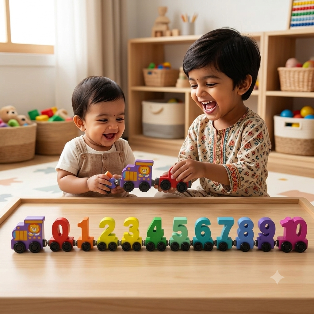 Magnetic Number Wooden Magnet Number Train Set 0-10 Digits Learning Blocks, 62 cm Length, Multicoloured